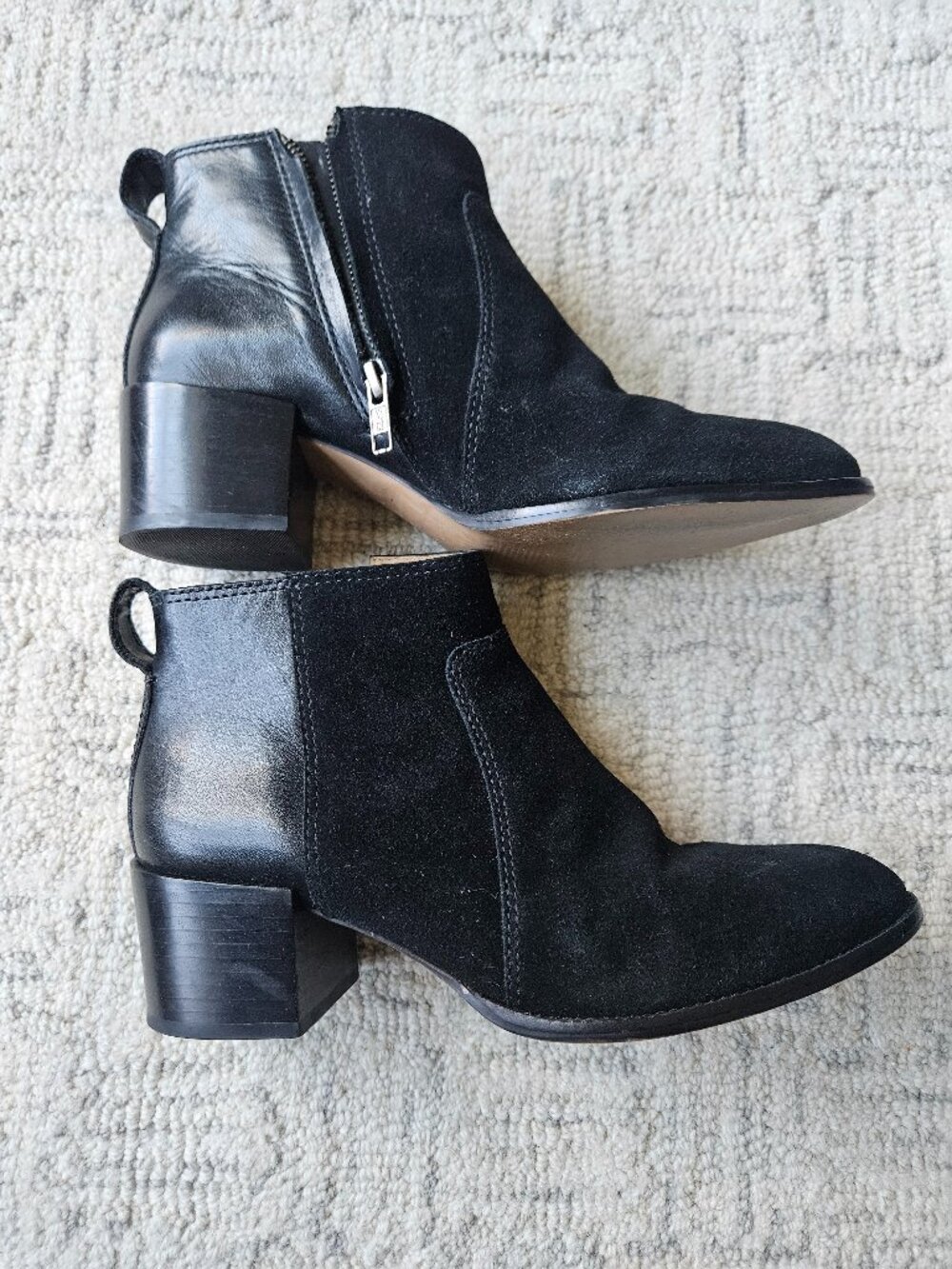 Madewell black suede leather block heel ankle boots women's sz 7.5
